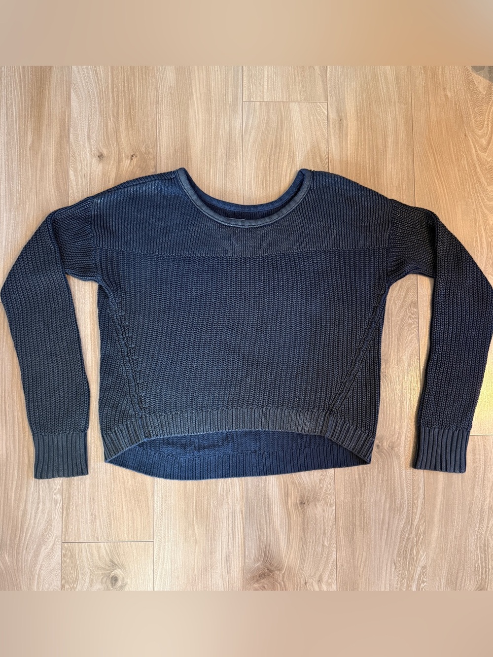American Eagle Outfitters Navy Cropped Knit Metallic Cotton Fisherman Sweater, M